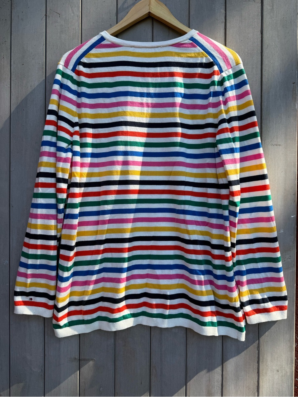 Tommy Hilfiger White Long-Sleeve Tee with Multicolor Stripes